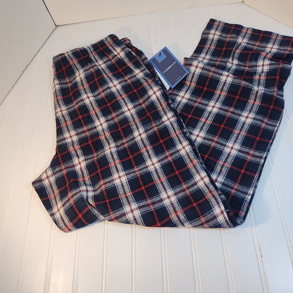 Croft & Barrow Mens SM Blue Red Plaid Flannel Pajama Lounge Pants Sleepwear Cozy